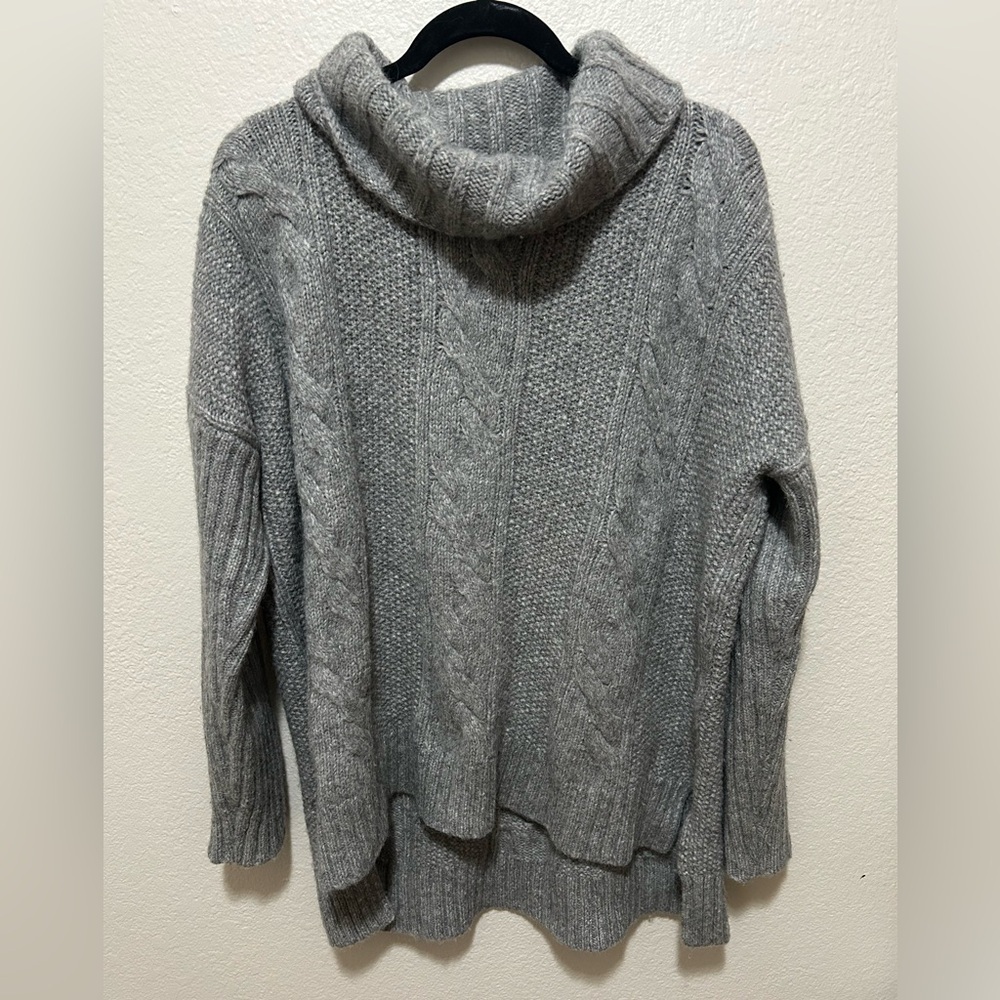 Valette Baby Alpaca Cable Knit Sweater Size M/L Gray Oversized Cowl Neck
